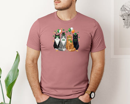 brand:Bella Canvas|color:Heather Mauve|Cute St Patricks Day Cats 2 Graphic T-Shirt
