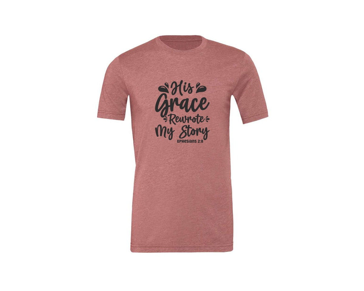 brand:Generic|color:Heather Mauve|His Grace Rewrites My Story Graphic T-Shirt