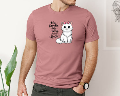 brand:Bella Canvas|color:Heather Mauve|Cute White Kitten With Pink Bow Graphic T-Shirt