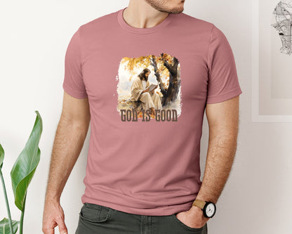 brand:Bella Canvas|color:Heather Mauve|Retro Fall Autumn Leaf Jesus Graphic T-Shirt