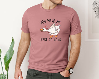 brand:Bella Canvas|color:Heather Mauve|You Make My Heart Go Honk Goose 2 Graphic T-Shirt