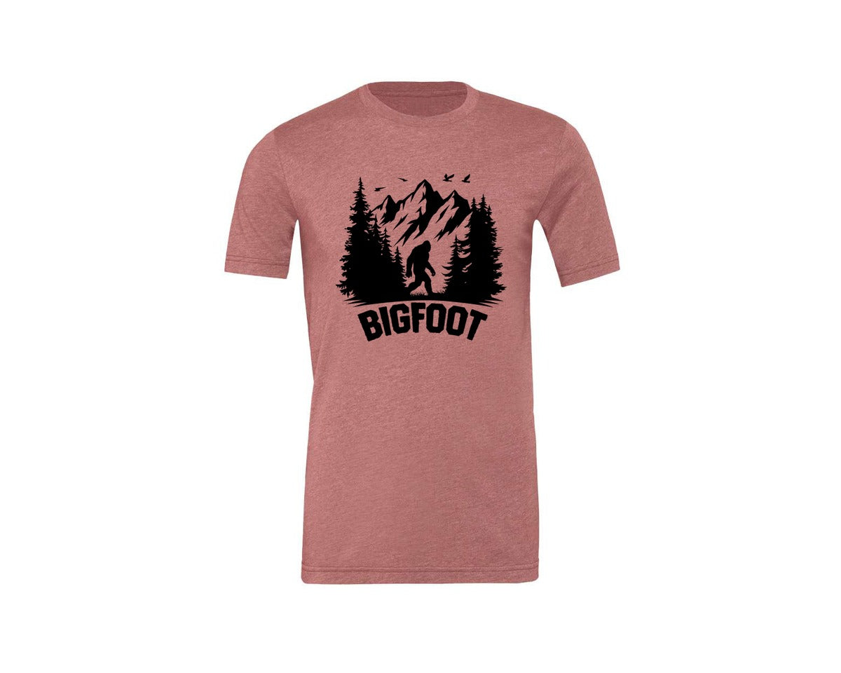 brand:Generic|color:Heather Mauve|Retro Bigfoot Silhouette Pixel Art Graphic T-Shirt