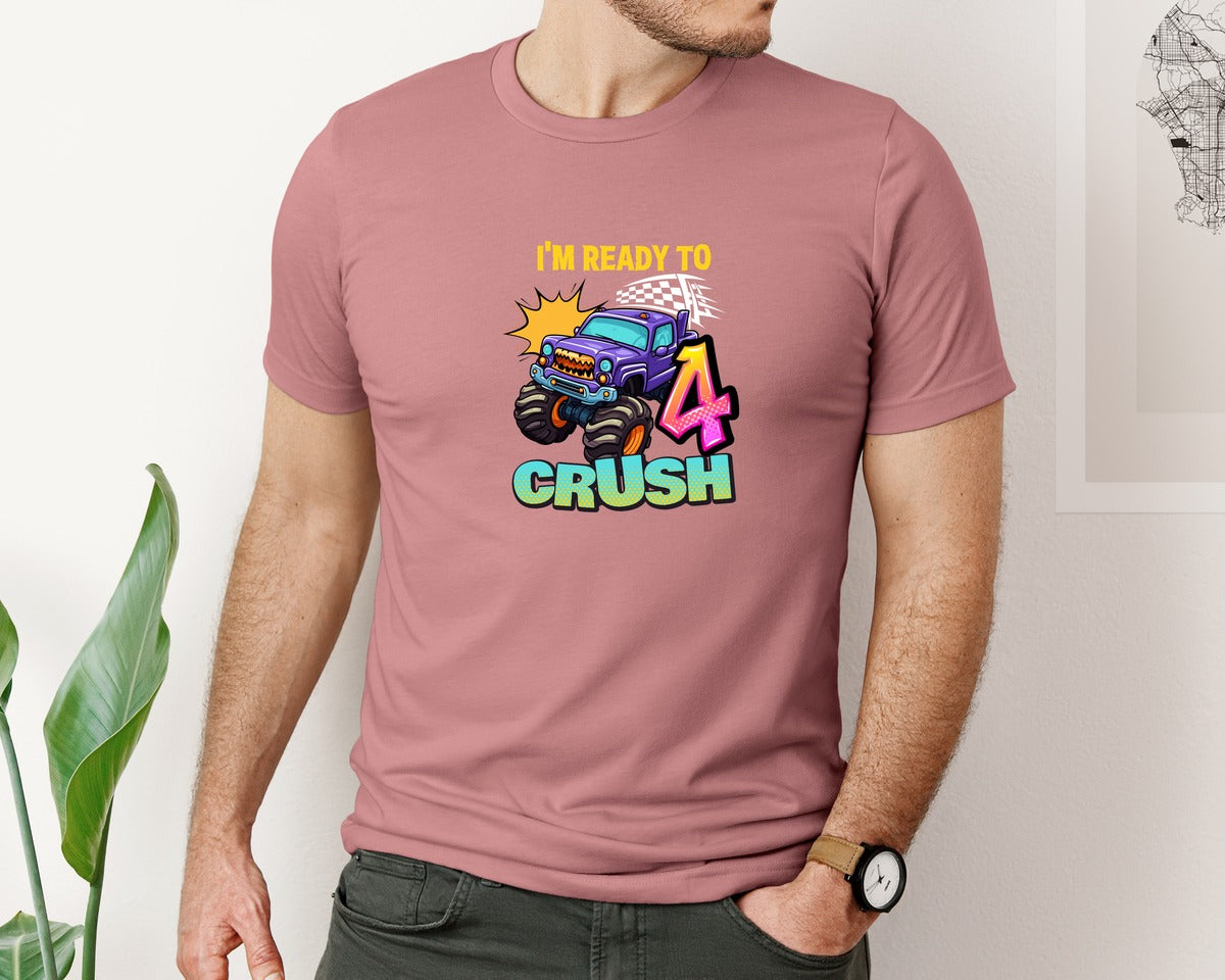 brand:Bella Canvas|color:Heather Mauve|Im Ready To Crush 4Th Birthday Boys Graphic T-Shirt