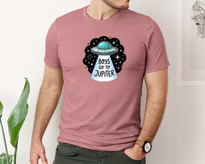 brand:Bella Canvas|color:Heather Mauve|Boys Go To Jupiter Ufo Valentine Day Graphic T-Shirt