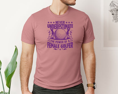 brand:Bella Canvas|color:Heather Mauve|Female Golfer Golf Club T Shirt Design Graphic T-Shirt