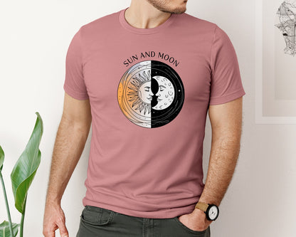 brand:Bella Canvas|color:Heather Mauve|Sun And Moon Cosmic Love Design Graphic T-Shirt