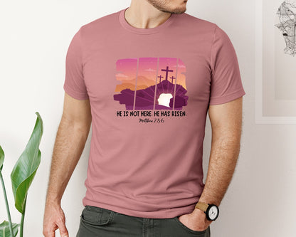 brand:Bella Canvas|color:Heather Mauve|He Is Risen Shirt Graphic T-Shirt