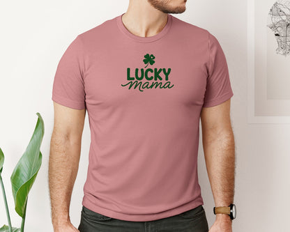 brand:Bella Canvas|color:Heather Mauve|Lucky Mama Patricks Day Shamrock Graphic T-Shirt