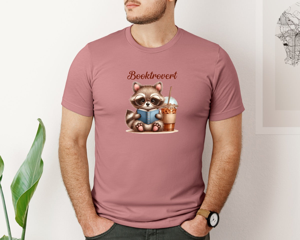brand:Bella Canvas|color:Heather Mauve|Booktrovert Easter Raccoon Book Coffee 3 Graphic T-Shirt