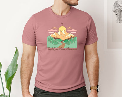 brand:Bella Canvas|color:Heather Mauve|Faith Can Move Mountains Christian Quote 2 Graphic T-Shirt