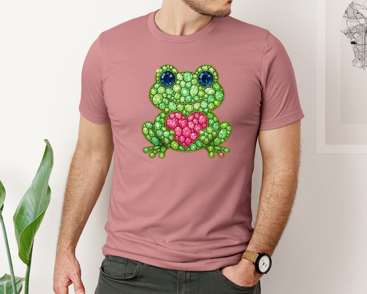 brand:Bella Canvas|color:Heather Mauve|Faux Rhinestone Frog 2 Graphic T-Shirt