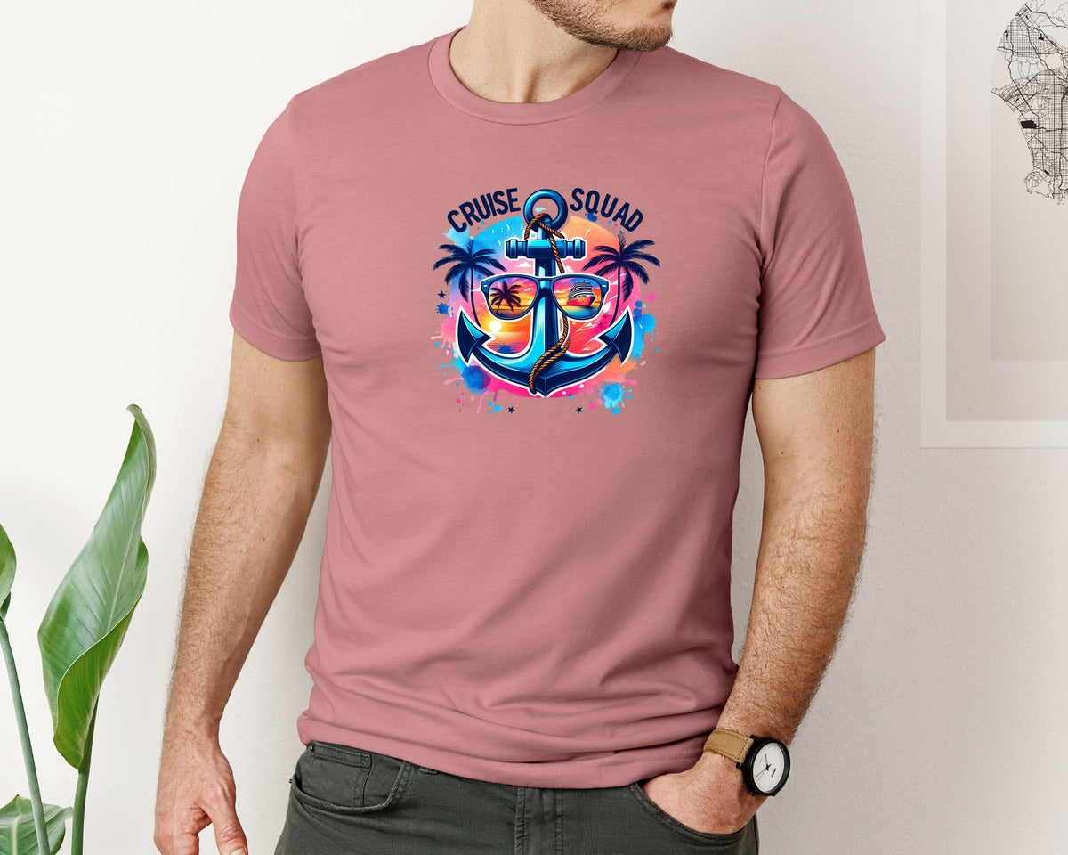 brand:Bella Canvas|color:Heather Mauve|Anchor Cruise Ship Cruise Squad Graphic T-Shirt