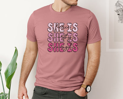 brand:Bella Canvas|color:Heather Mauve|She Is Fierce Worthy Enough Graphic T-Shirt