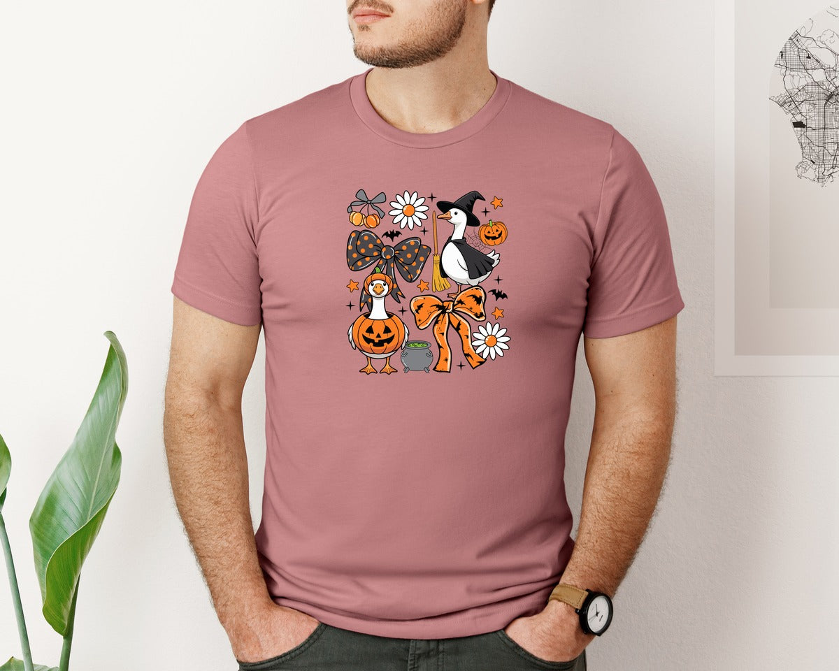 brand:Bella Canvas|color:Heather Mauve|Spooky Goose Halloween Coquette 5 Graphic T-Shirt