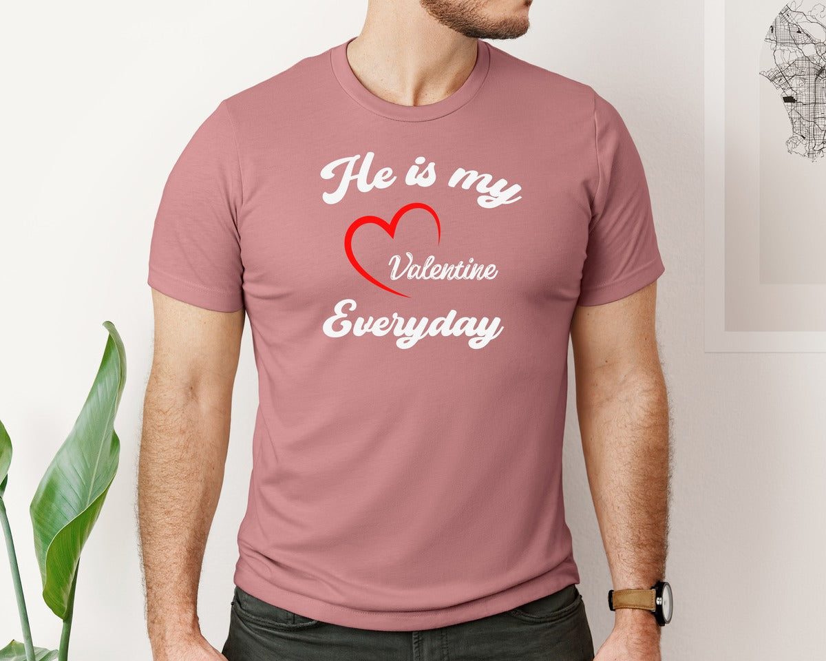 brand:Bella Canvas|color:Heather Mauve|He Is My Valentine Matching Couple Graphic T-Shirt