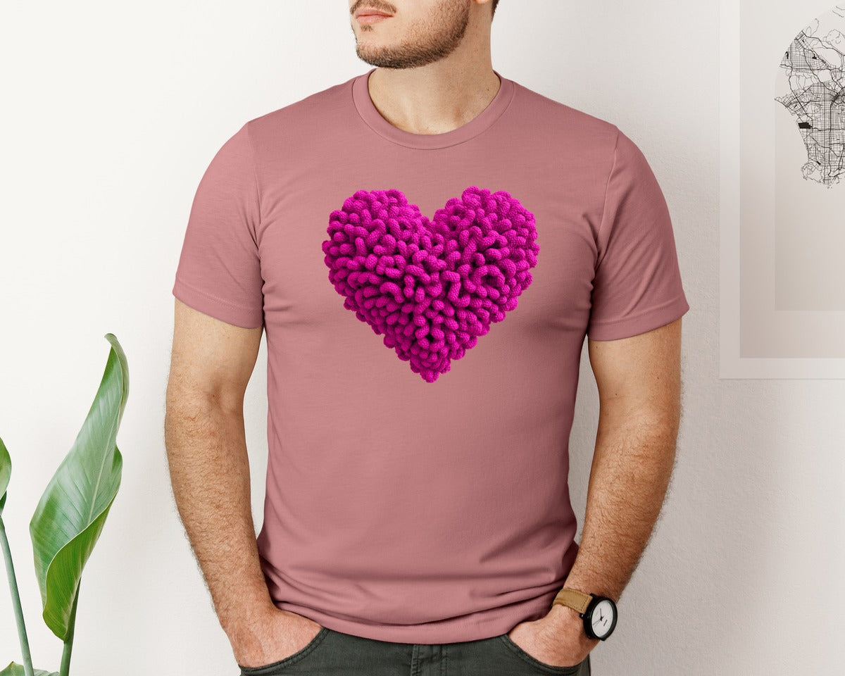 brand:Bella Canvas|color:Heather Mauve|Crochet Heart T Shirt Graphic T-Shirt