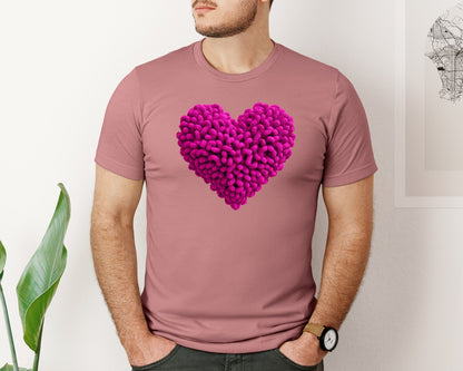 brand:Bella Canvas|color:Heather Mauve|Crochet Heart T Shirt Graphic T-Shirt