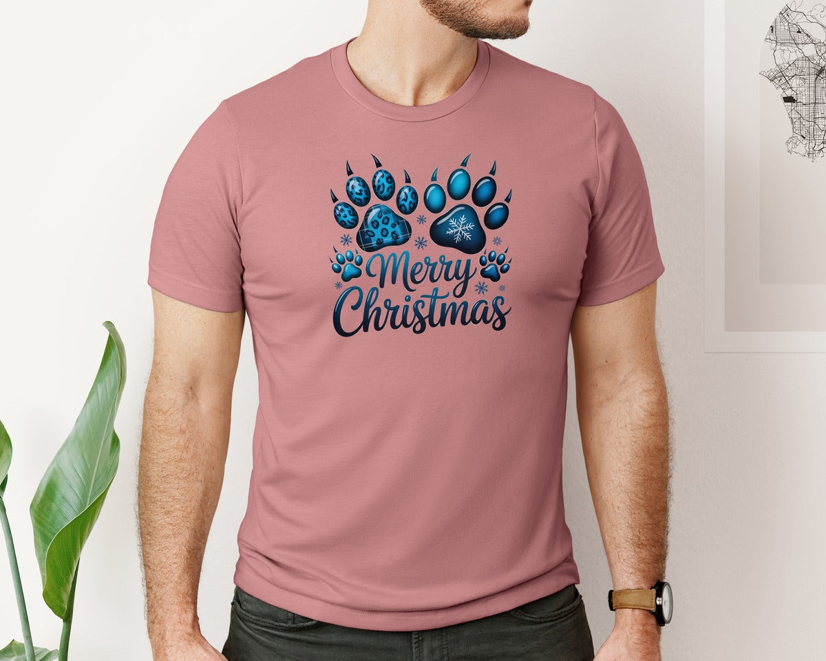 brand:Bella Canvas|color:Heather Mauve|Merry Christmas Paw Dog Lover Graphic T-Shirt