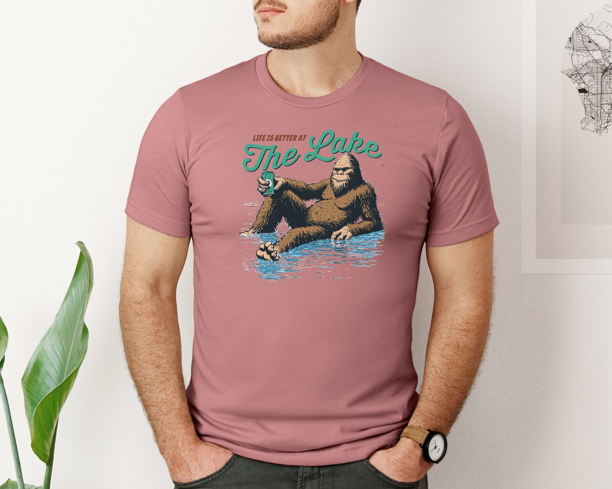 brand:Bella Canvas|color:Heather Mauve|Life Is Better At The Lake Bigfoot Shirt Graphic T-Shirt