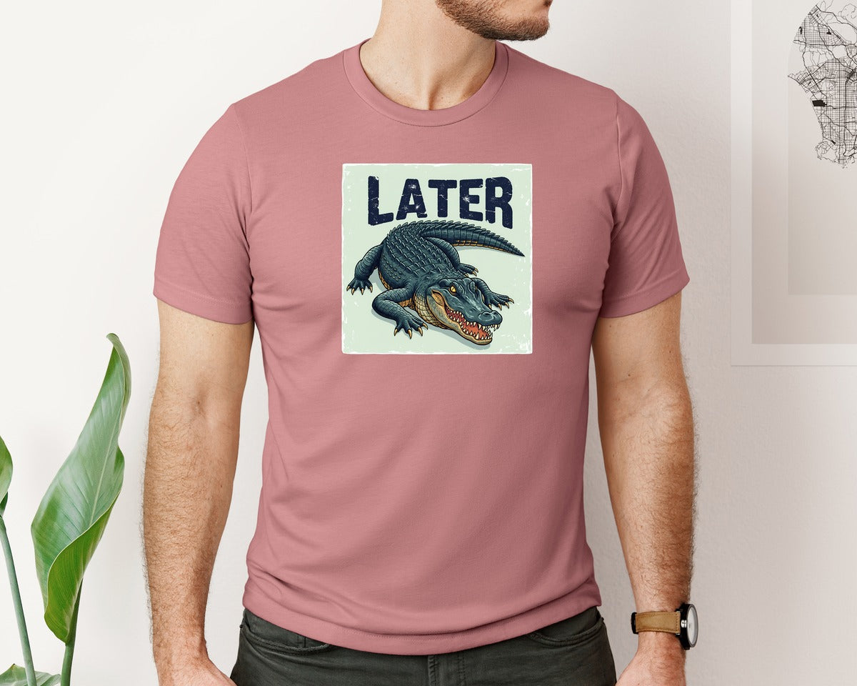 brand:Bella Canvas|color:Heather Mauve|Later Alligator Retro Animal Graphic T-Shirt