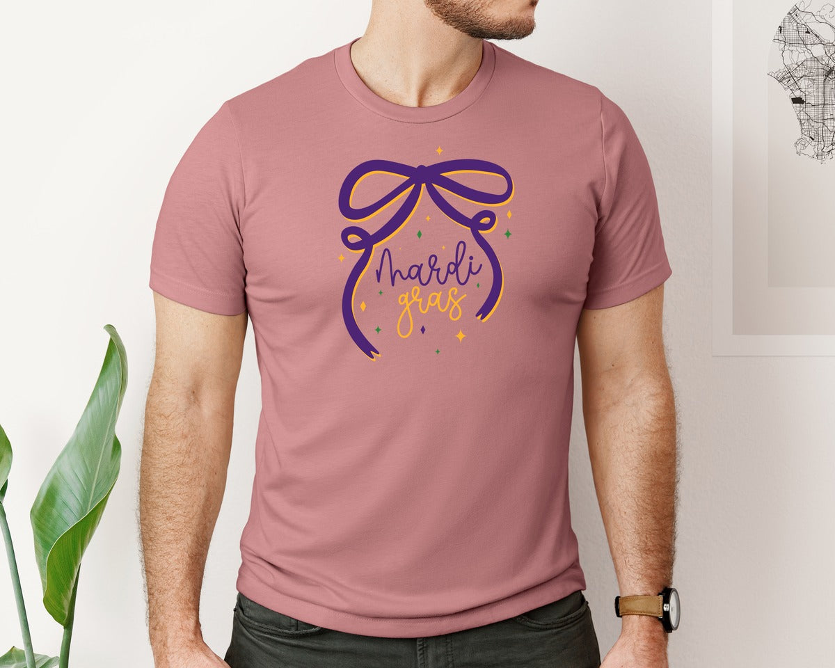 brand:Bella Canvas|color:Heather Mauve|Mardi Gras Coquette Mardi Gras 3 Graphic T-Shirt