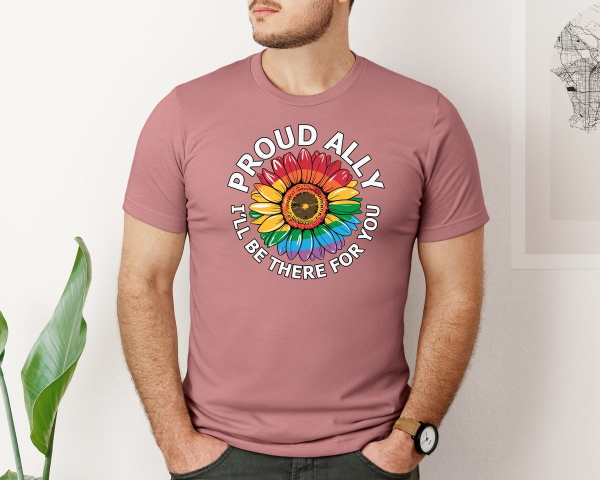 brand:Bella Canvas|color:Heather Mauve|Proud Ally Lgbt Human Rights Graphic T-Shirt