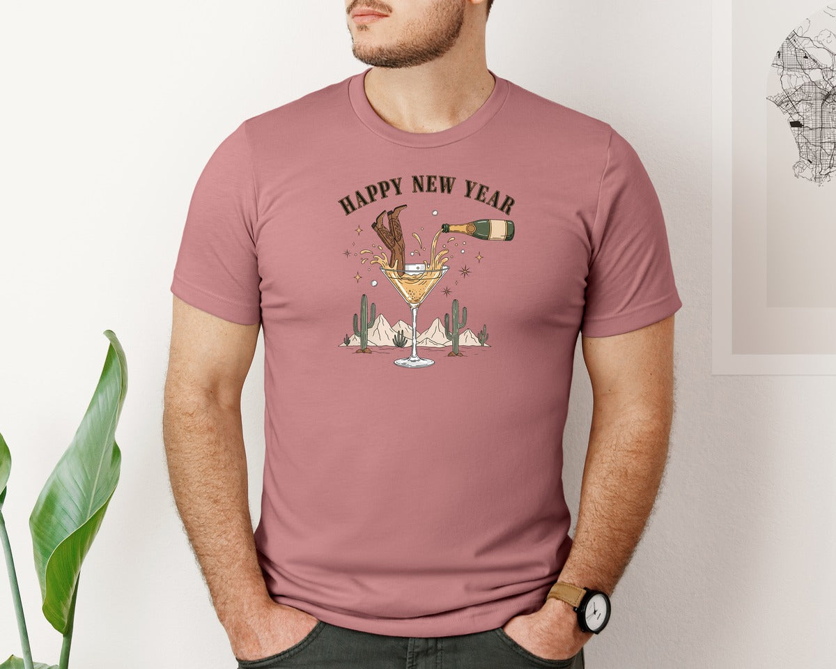 brand:Bella Canvas|color:Heather Mauve|Cowboy Boots In Champagne Graphic T-Shirt