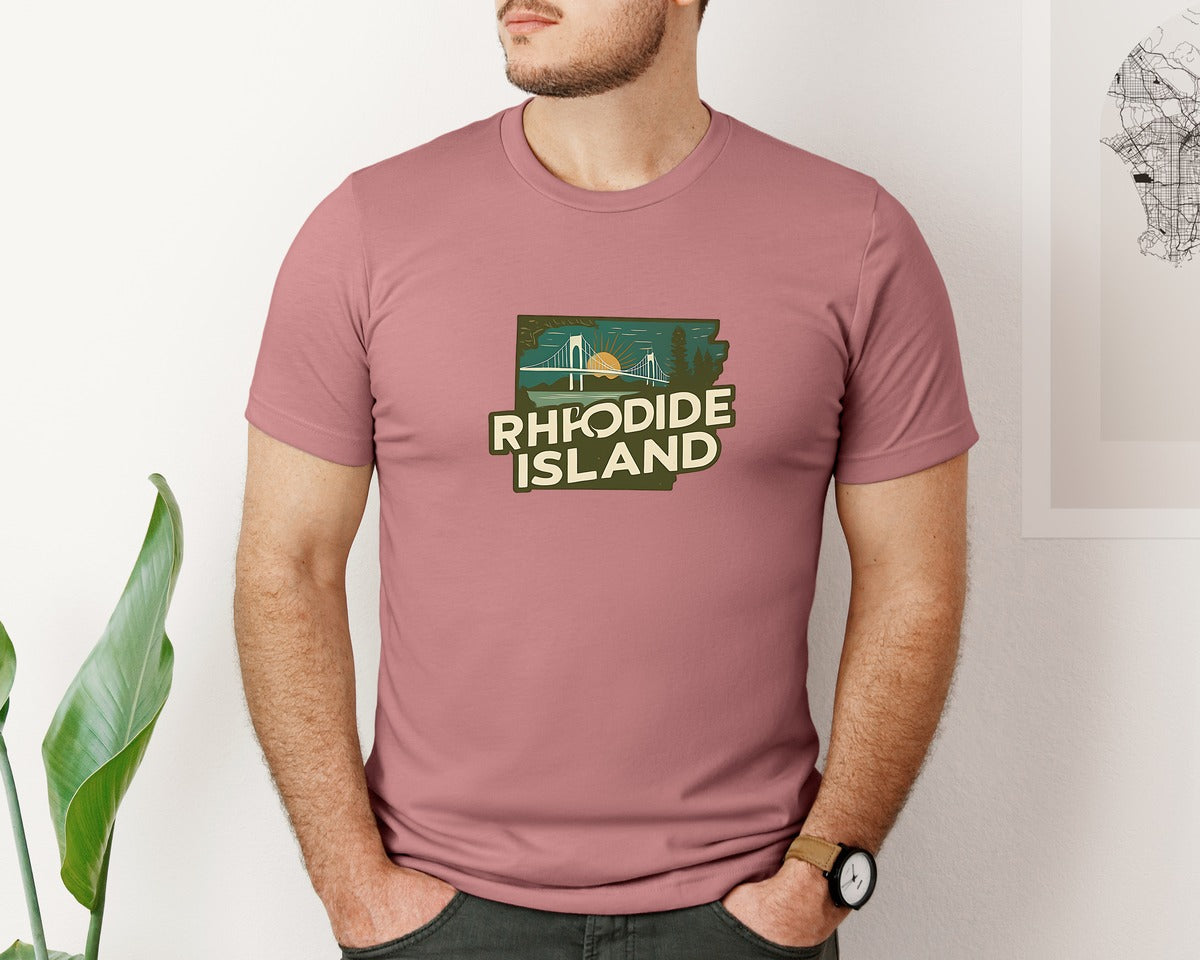 brand:Bella Canvas|color:Heather Mauve|Rhode Island State Map 2 Graphic T-Shirt