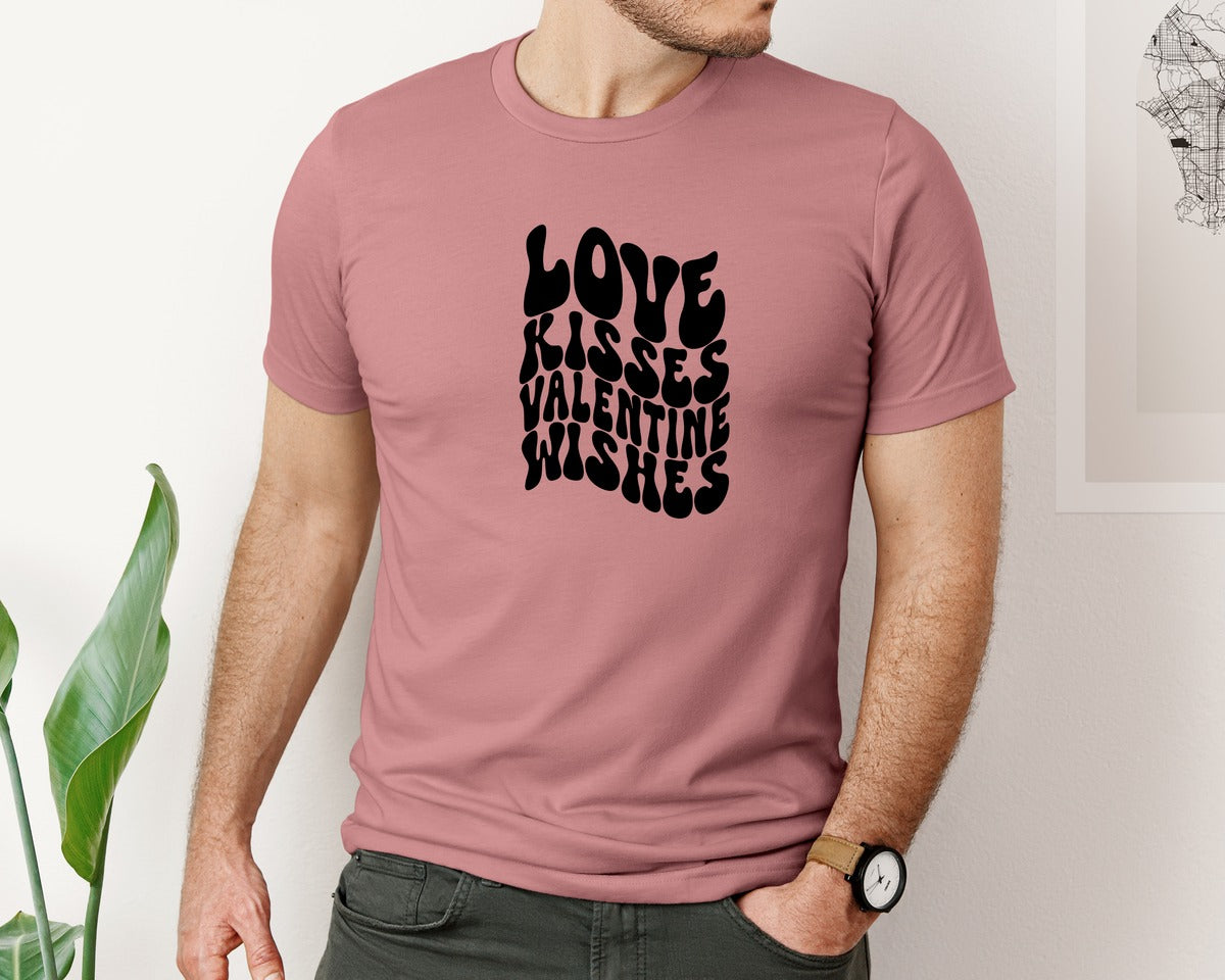 brand:Bella Canvas|color:Heather Mauve|Love Kisses Valentine Wishes 4 Graphic T-Shirt