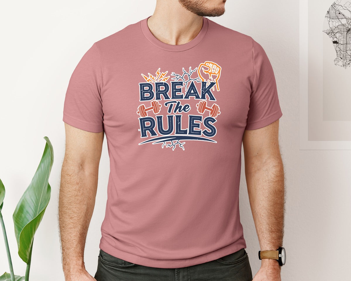 brand:Bella Canvas|color:Heather Mauve|Break The Rules Gym T Shirt Graphic T-Shirt