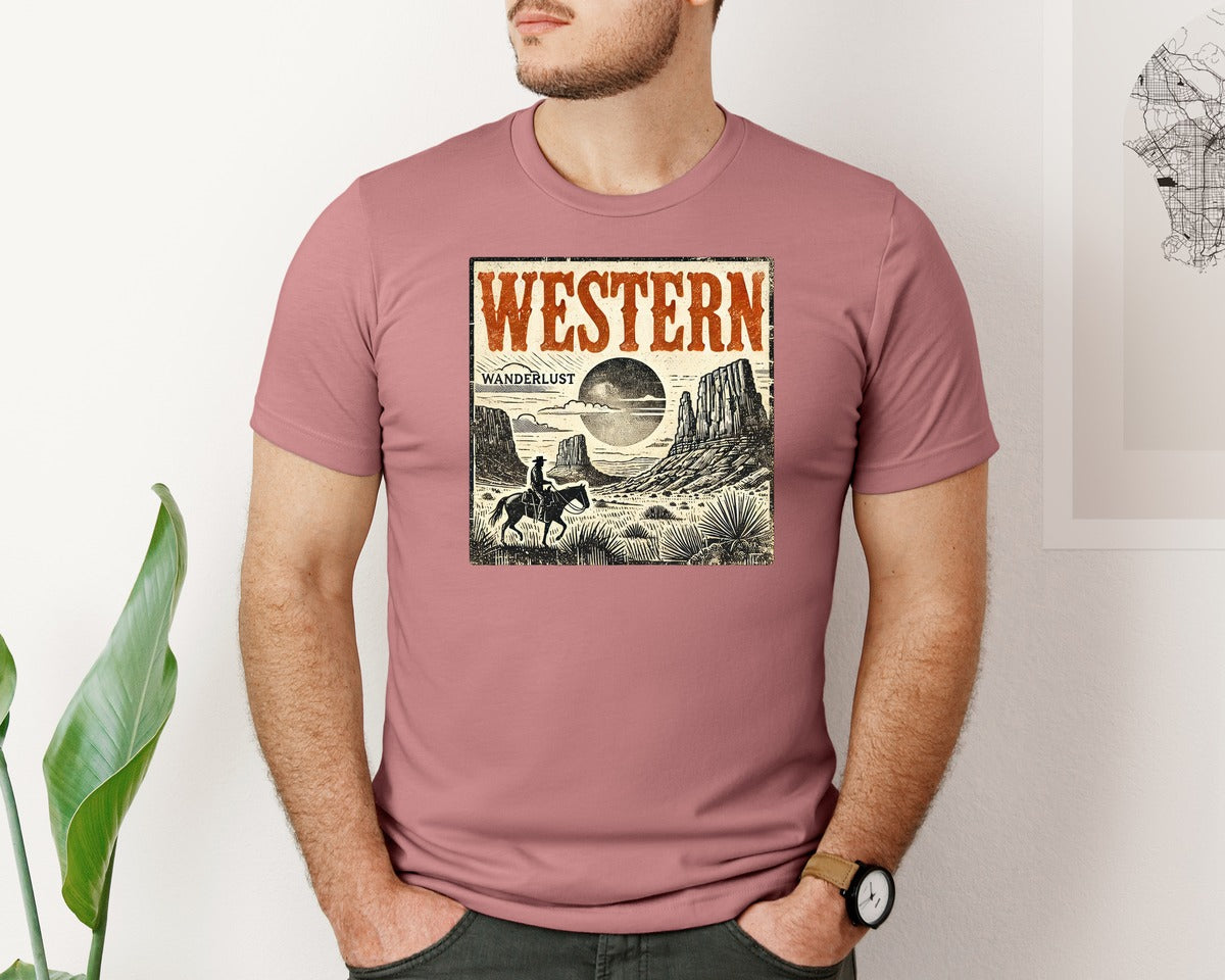 brand:Bella Canvas|color:Heather Mauve|American Western Country Cowboy Graphic T-Shirt