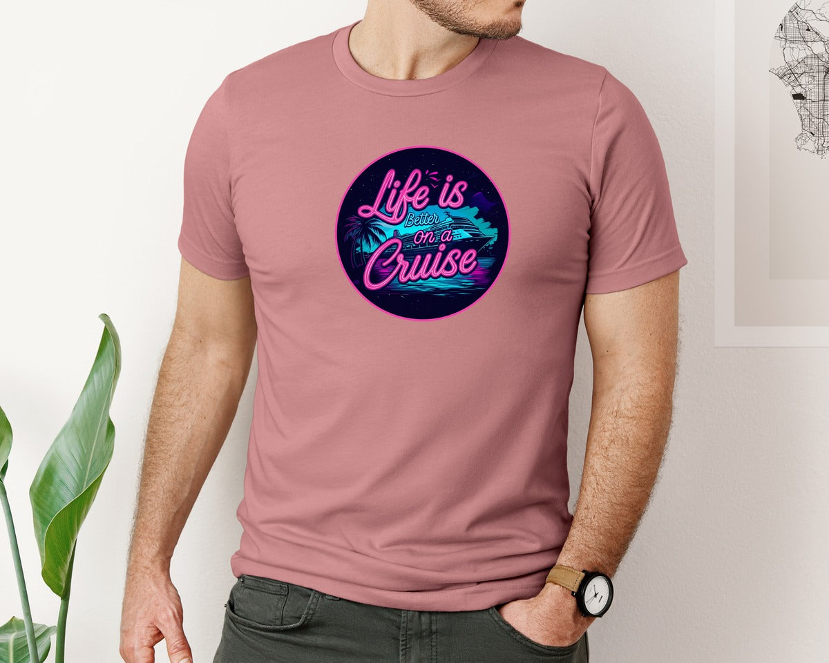 brand:Bella Canvas|color:Heather Mauve|Life Is Better On A Cruise Ship Graphic T-Shirt