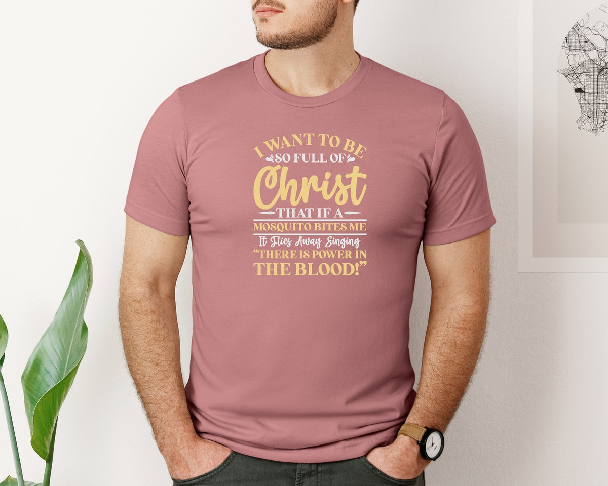 brand:Bella Canvas|color:Heather Mauve|Full Of Christ Mosquito Clip Art Graphic T-Shirt