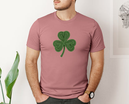 brand:Bella Canvas|color:Heather Mauve|Faux Yarn Shamrock St Patricks Day Graphic T-Shirt