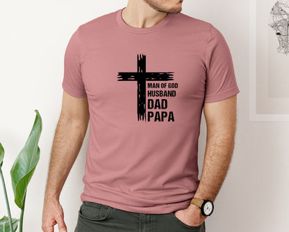 brand:Bella Canvas|color:Heather Mauve|Man Of God Husband Dad Papa Shirtchrist Graphic T-Shirt