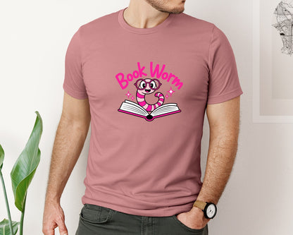 brand:Bella Canvas|color:Heather Mauve|Cute Bookworm For Readers Graphic T-Shirt