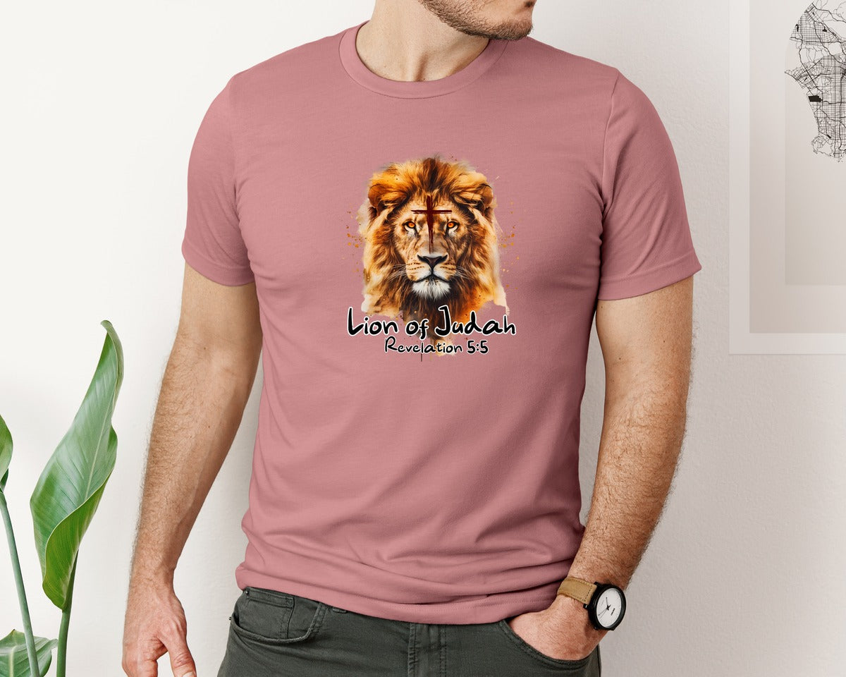 brand:Bella Canvas|color:Heather Mauve|Elegant Christian Quote Lion Graphic T-Shirt