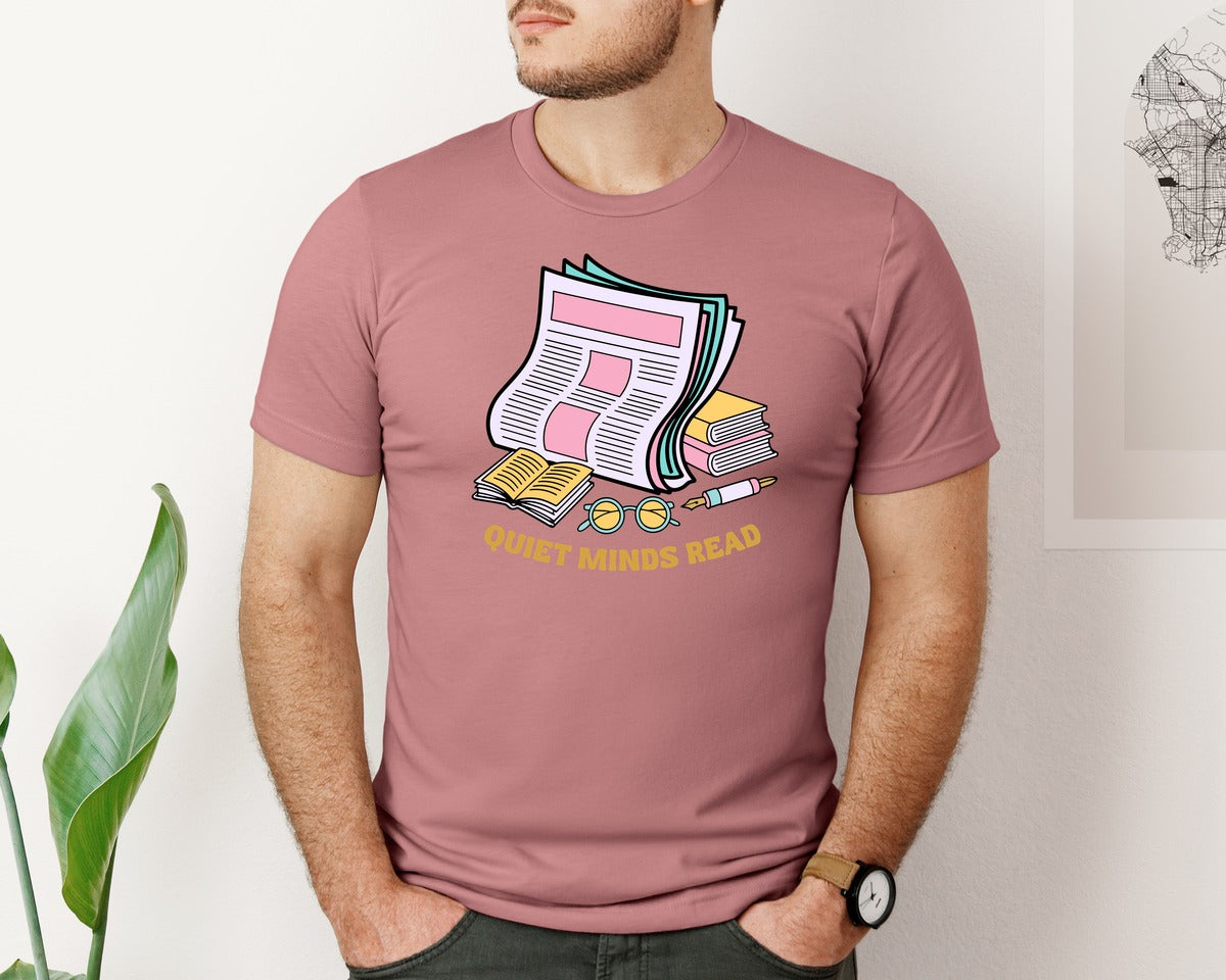brand:Bella Canvas|color:Heather Mauve|Quiet Minds Read T Shirt Graphic T-Shirt