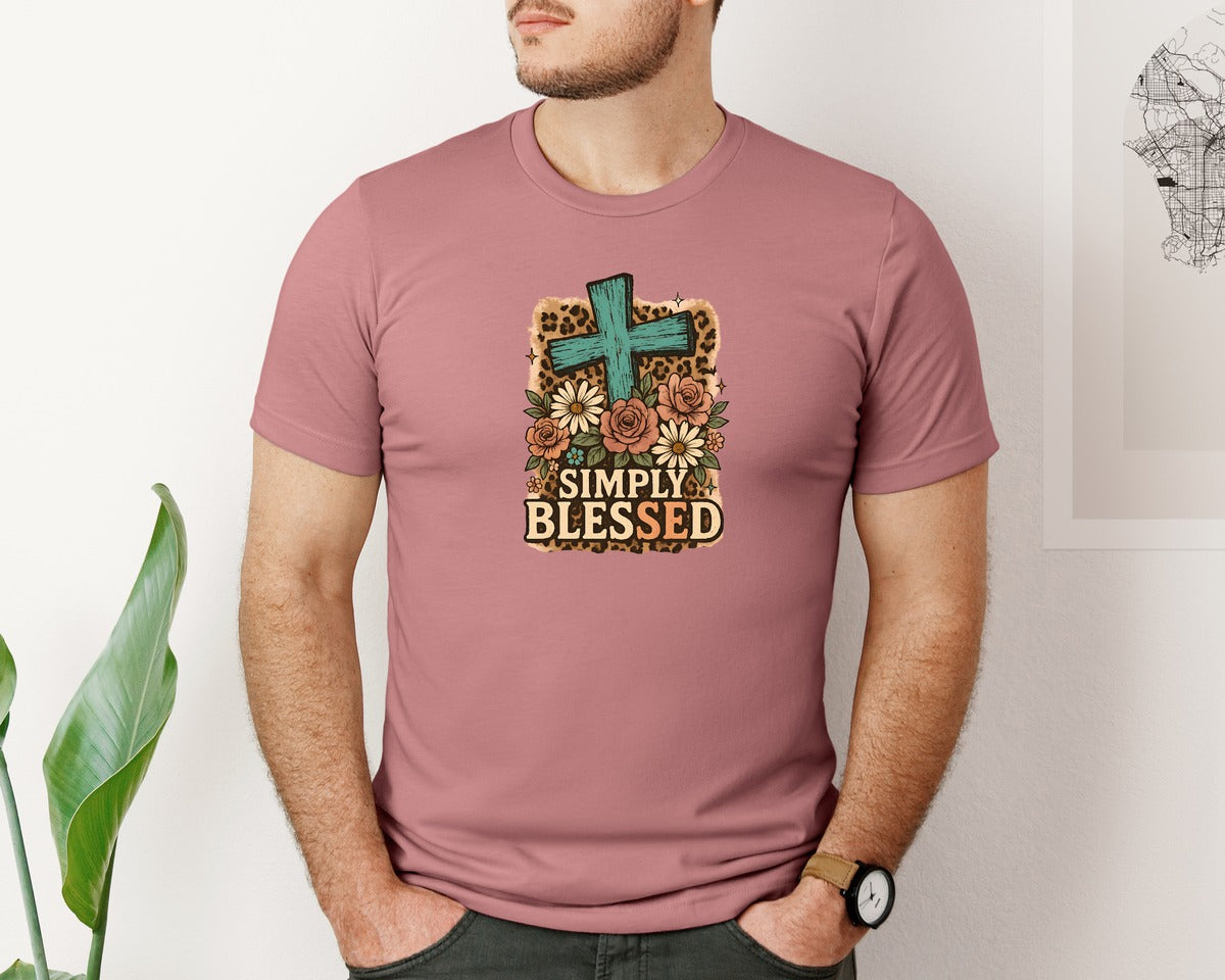 brand:Bella Canvas|color:Heather Mauve|Simply Blessed Christian Pngfaith Graphic T-Shirt