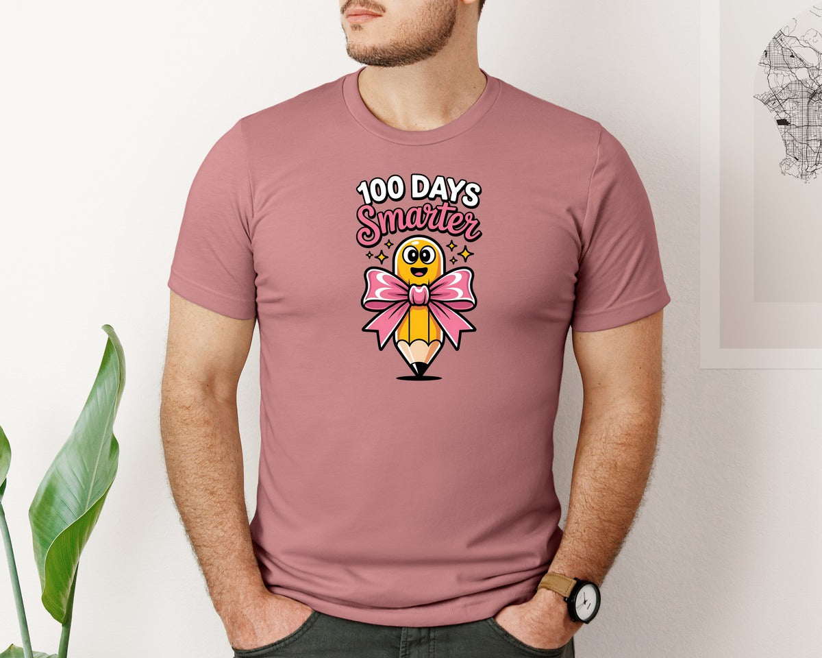 brand:Bella Canvas|color:Heather Mauve|Colorful 100 Days Smarter Graphic T-Shirt