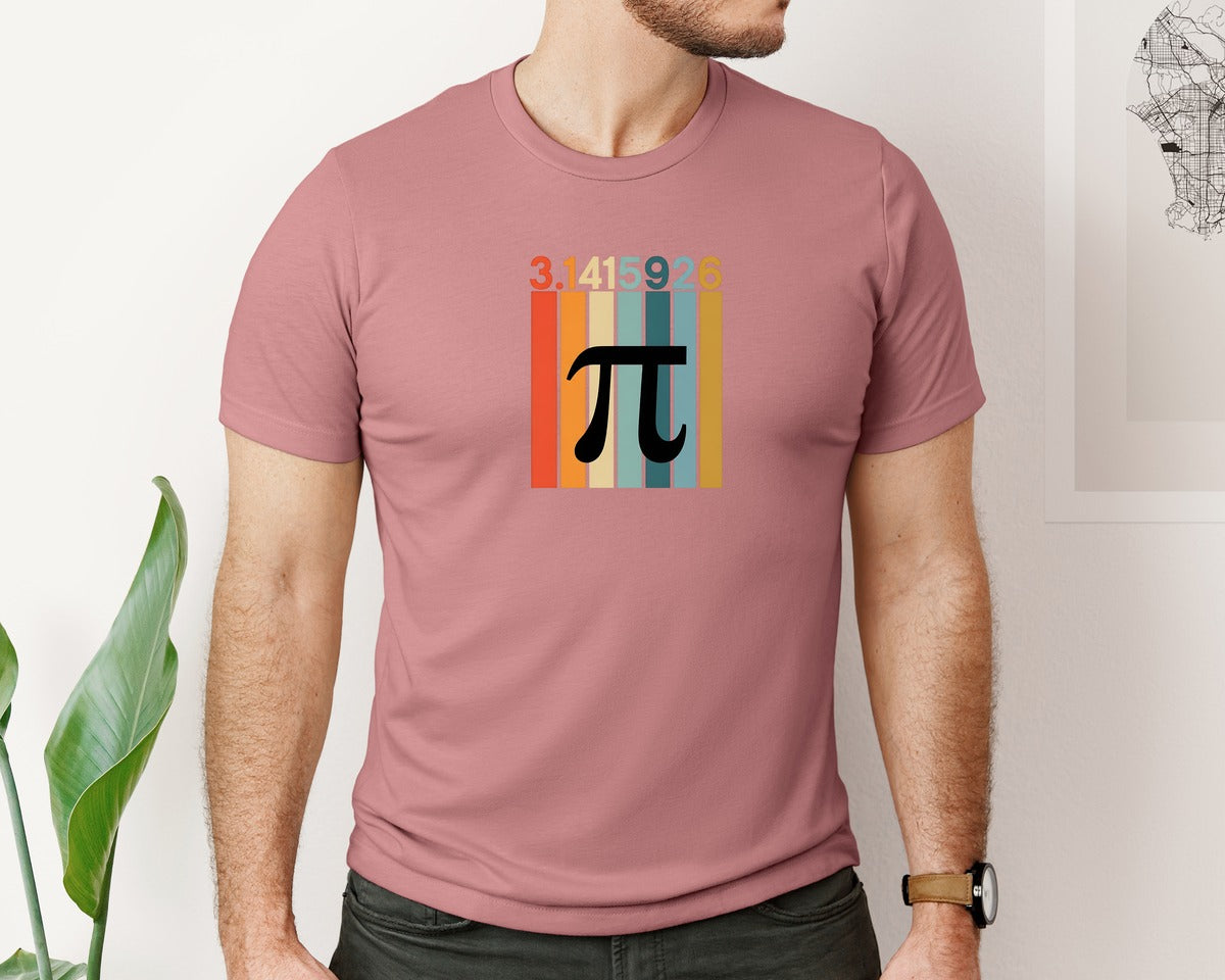 brand:Bella Canvas|color:Heather Mauve|Pi Day Math Numbers Retro Graphic T-Shirt