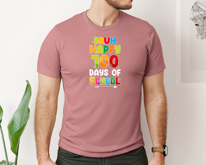 brand:Bella Canvas|color:Heather Mauve|100 Days Of School Bruh 100 Days School Graphic T-Shirt