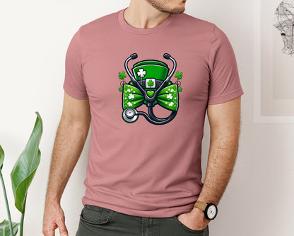 brand:Bella Canvas|color:Heather Mauve|Nurse St Patricks Day Coquette Bow 3 Graphic T-Shirt