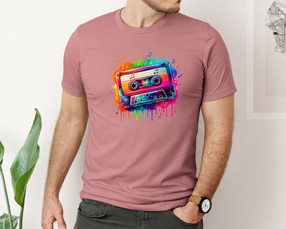 brand:Bella Canvas|color:Heather Mauve|Retro 80S Music Cassette Tape Graphic T-Shirt