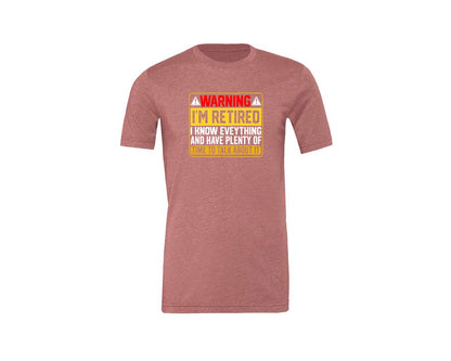 brand:Generic|color:Heather Mauve|Warning Im Retired Career T Shirt Graphic T-Shirt