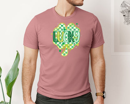 brand:Bella Canvas|color:Heather Mauve|Lucky St Patricks Day Lucky Graphic T-Shirt