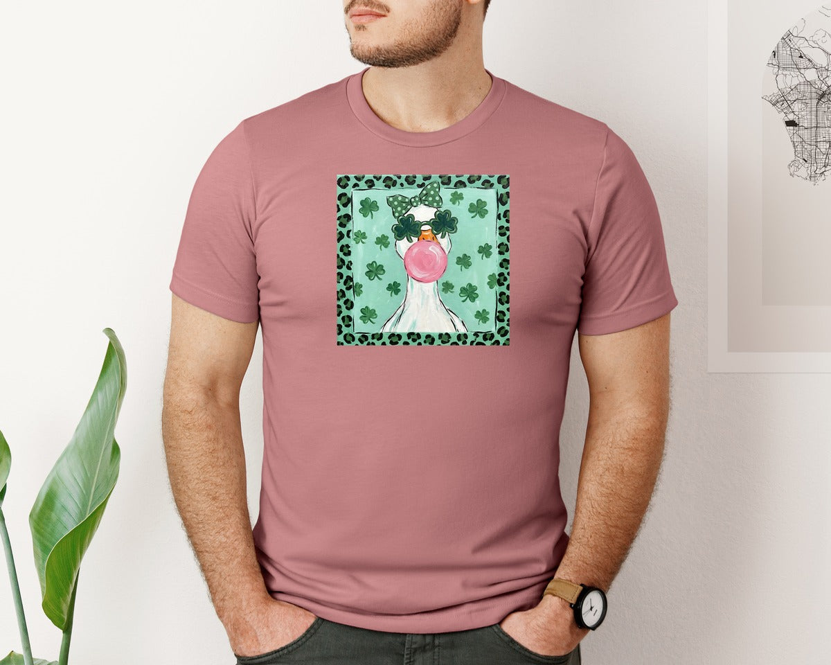 brand:Bella Canvas|color:Heather Mauve|Funny St Patricks Day Goose Graphic T-Shirt