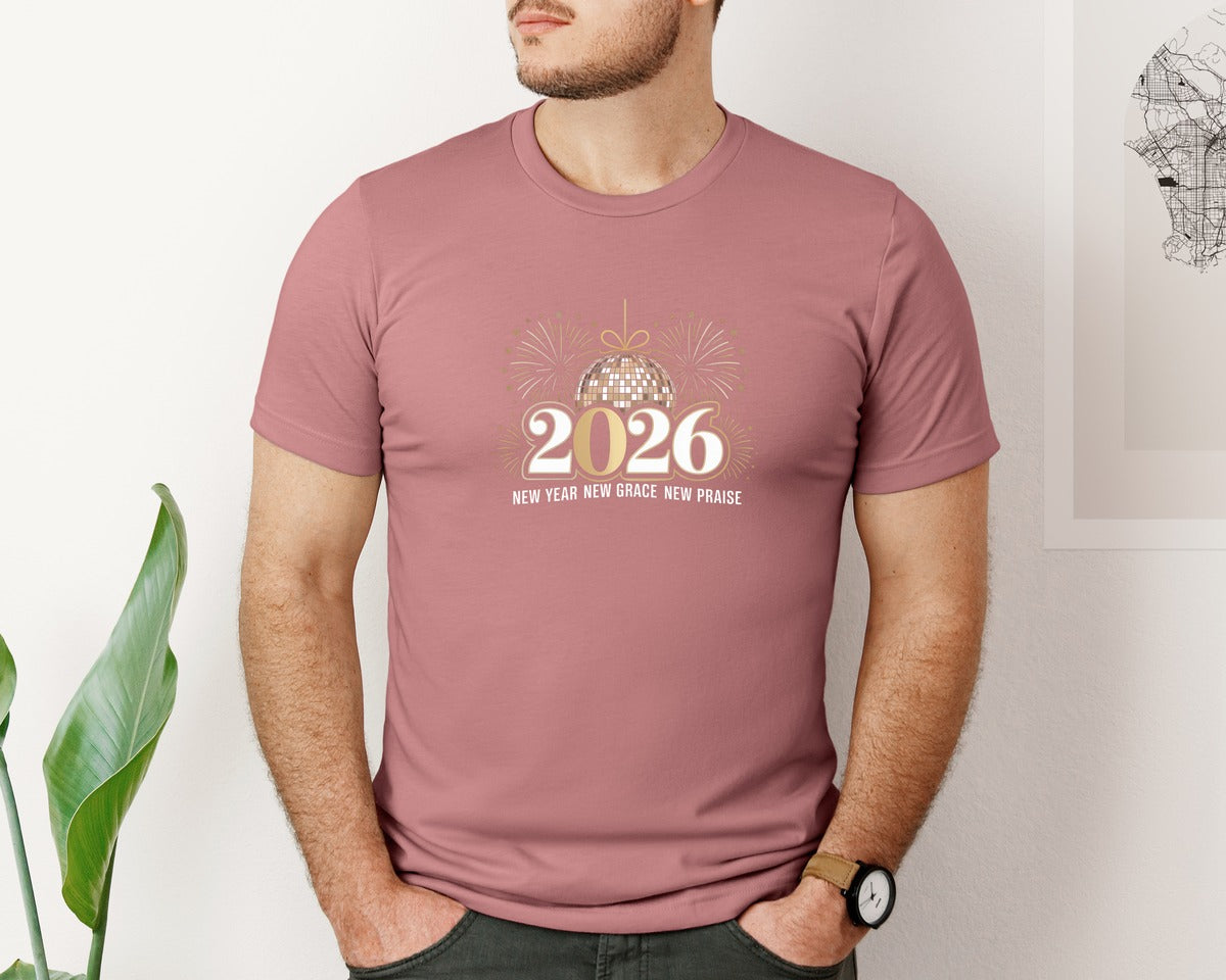 brand:Bella Canvas|color:Heather Mauve|Happy New Year 2026 Png2026 Glitter Graphic T-Shirt