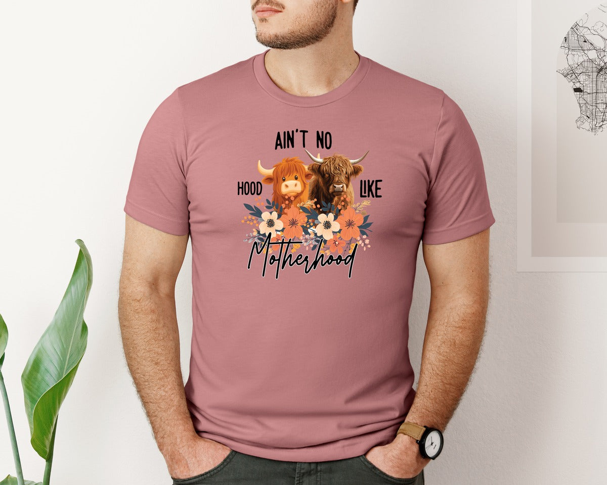brand:Bella Canvas|color:Heather Mauve|Aint No Hood Like Motherhood Mom Graphic T-Shirt