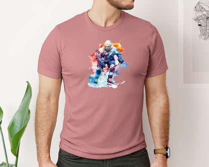 brand:Bella Canvas|color:Heather Mauve|Colorful Hockey Player 3 Graphic T-Shirt